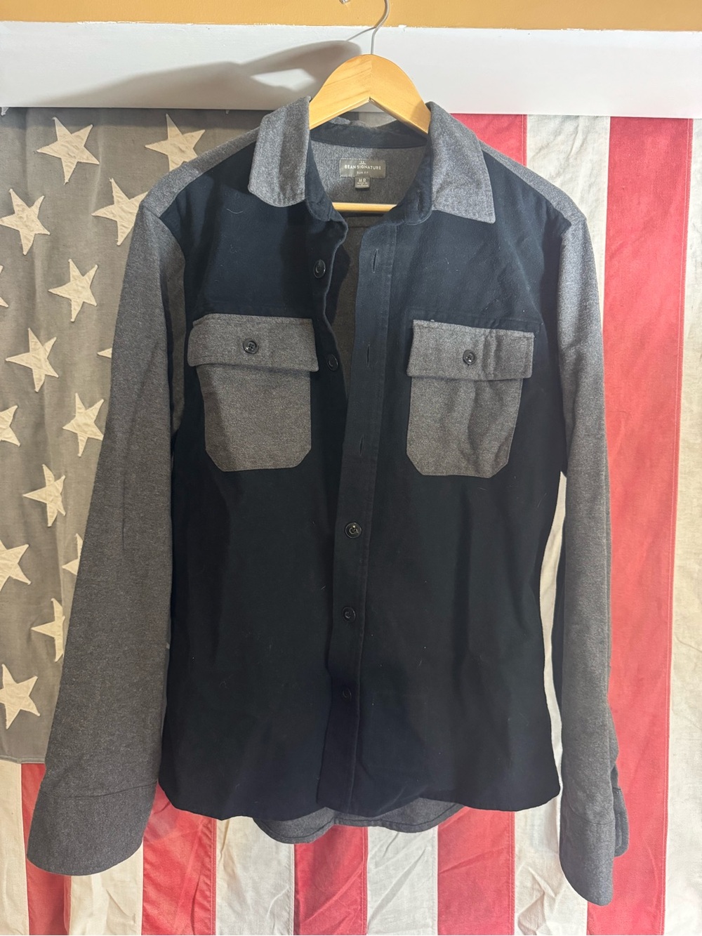 LL Bean Signature Slim Fit Two-Tone Black and Gray Shirt Jacket